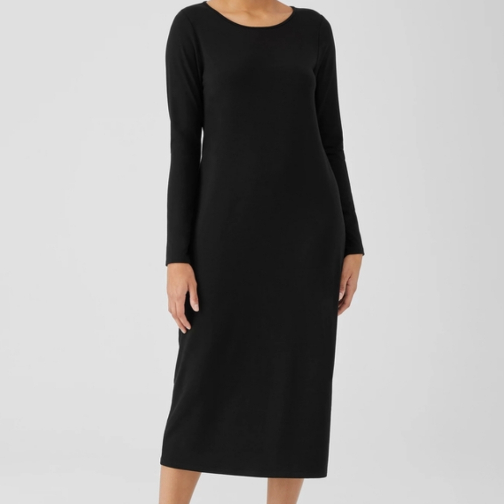 Eileen Fisher Black Jewel Neck Slim Dress